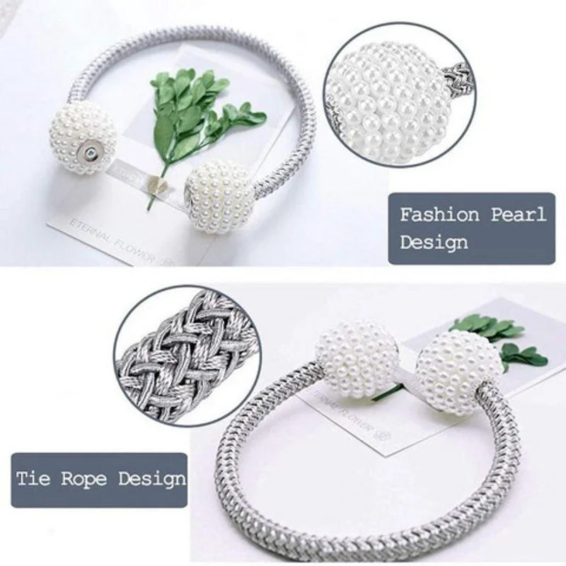 Magnetic Pearl Curtain Clip Tie Buckle Holder