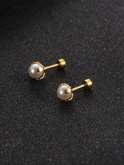 Stainless Steel Faux Pearl Decor Stud Earrings - Each Pair
