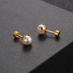 Stainless Steel Faux Pearl Decor Stud Earrings - Each Pair