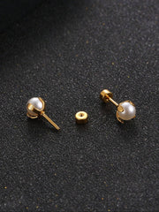 Stainless Steel Faux Pearl Decor Stud Earrings - Each Pair