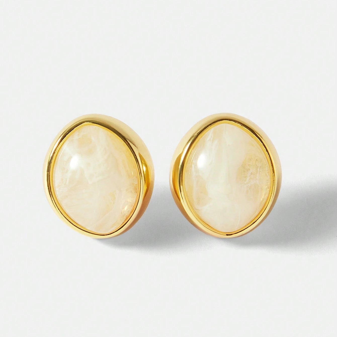Stainless Steel Minimalist Gold Studs - Cream Cabochon