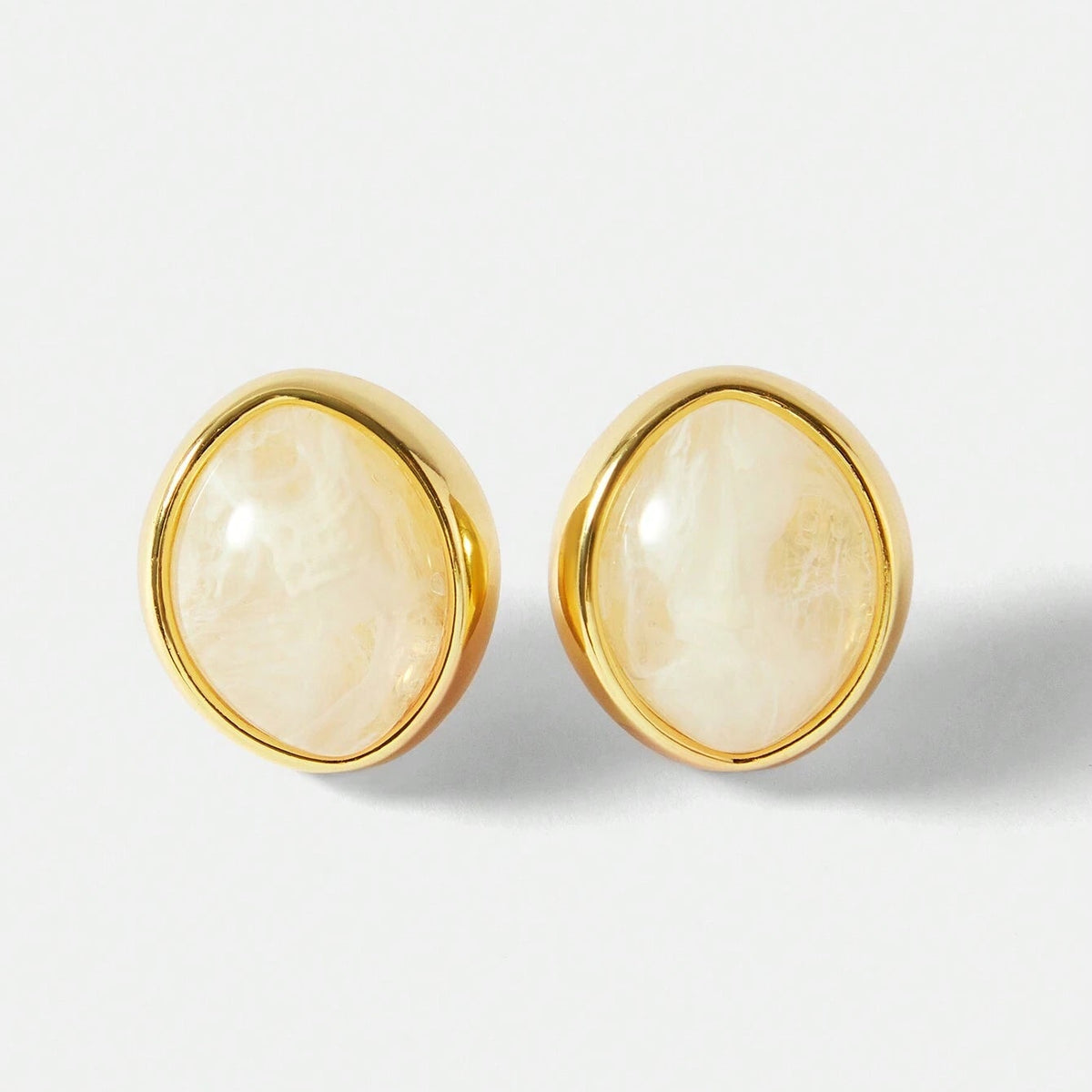 Stainless Steel Minimalist Gold Studs - Cream Cabochon