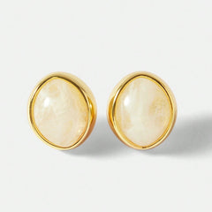 Stainless Steel Minimalist Gold Studs - Cream Cabochon