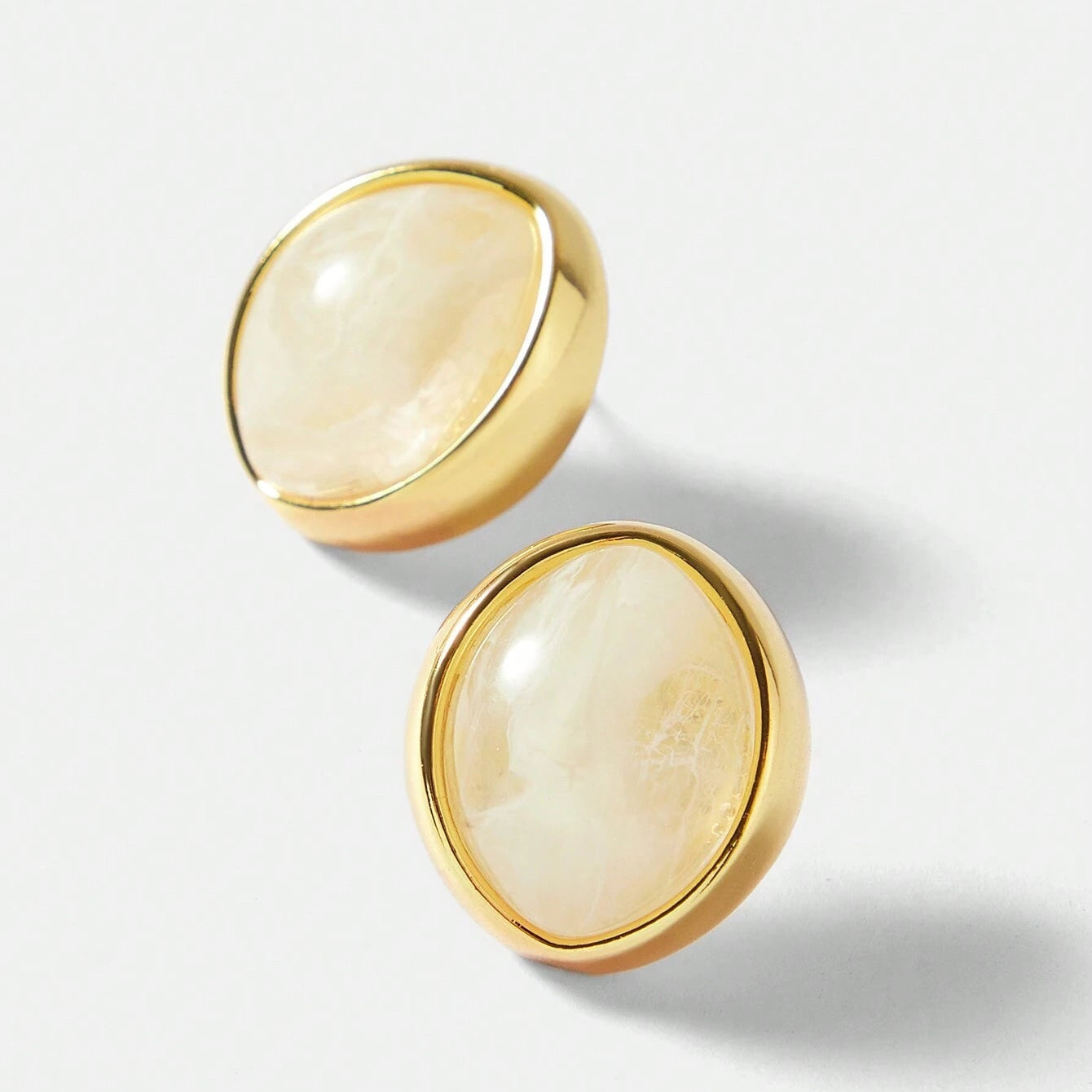 Stainless Steel Minimalist Gold Studs - Cream Cabochon