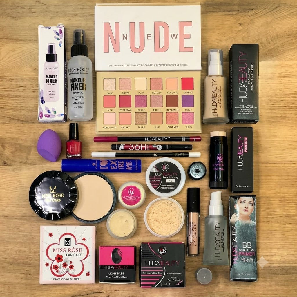 All-in-One Luxury Nude Eyeshadow & Flawless Base Makeup Deal – 18 Piece