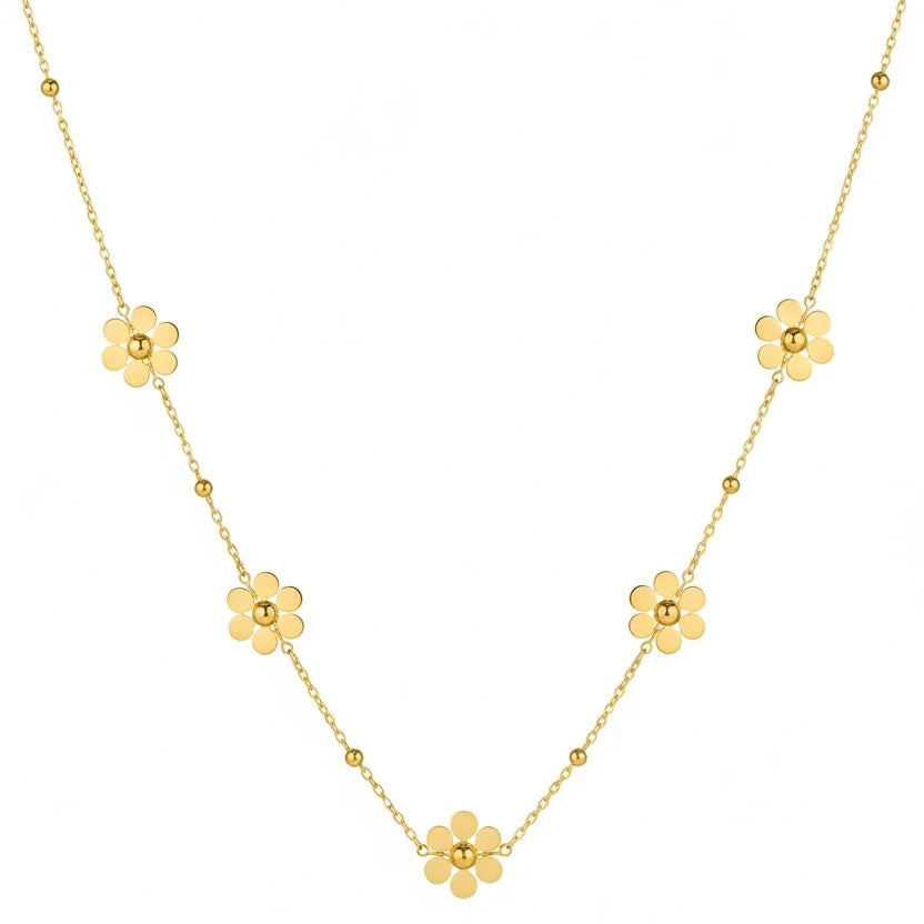 Stainless Steel Dainty Floral Station Necklace Daisy Chain - Each