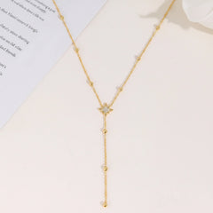 Stainless Steel Zirconia Teardrop Y-Necklace - each