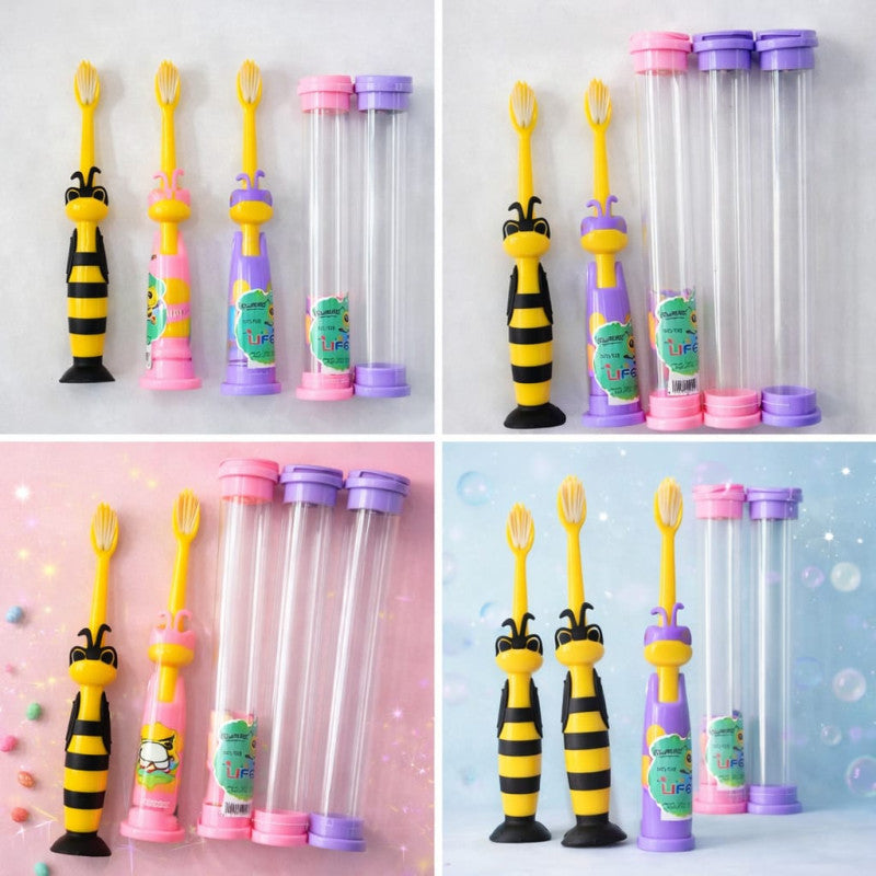 Make brushing fun for kids Cute bee design toothbrush with protective case - Each