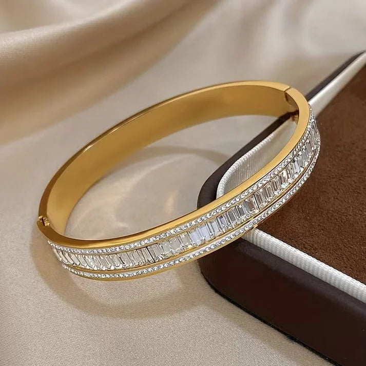 Gold Crystal Rhinestone Cuff Bangle
