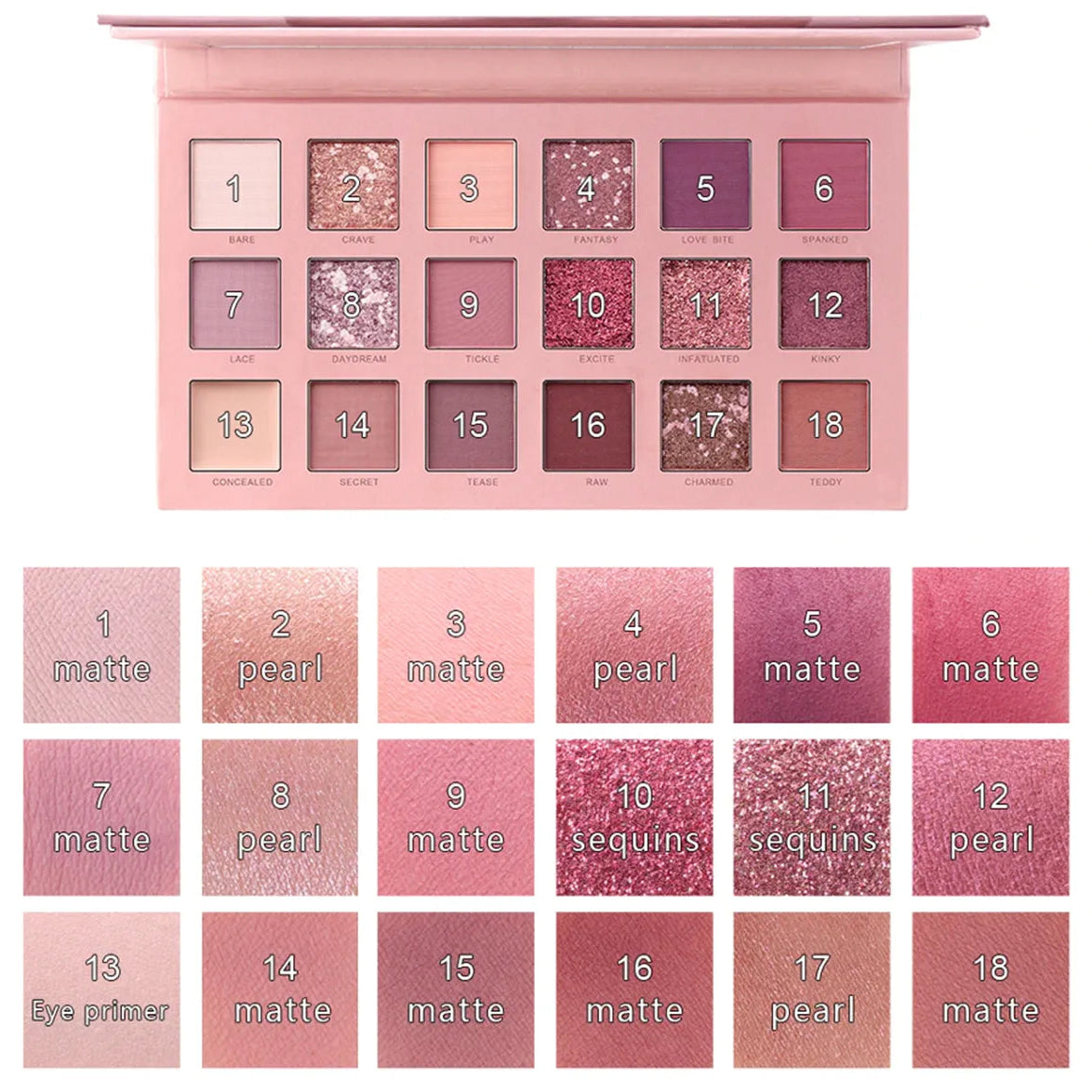 Miss Rose Matte Shimmer Pigmented Eyeshadow Palette - 18 Color