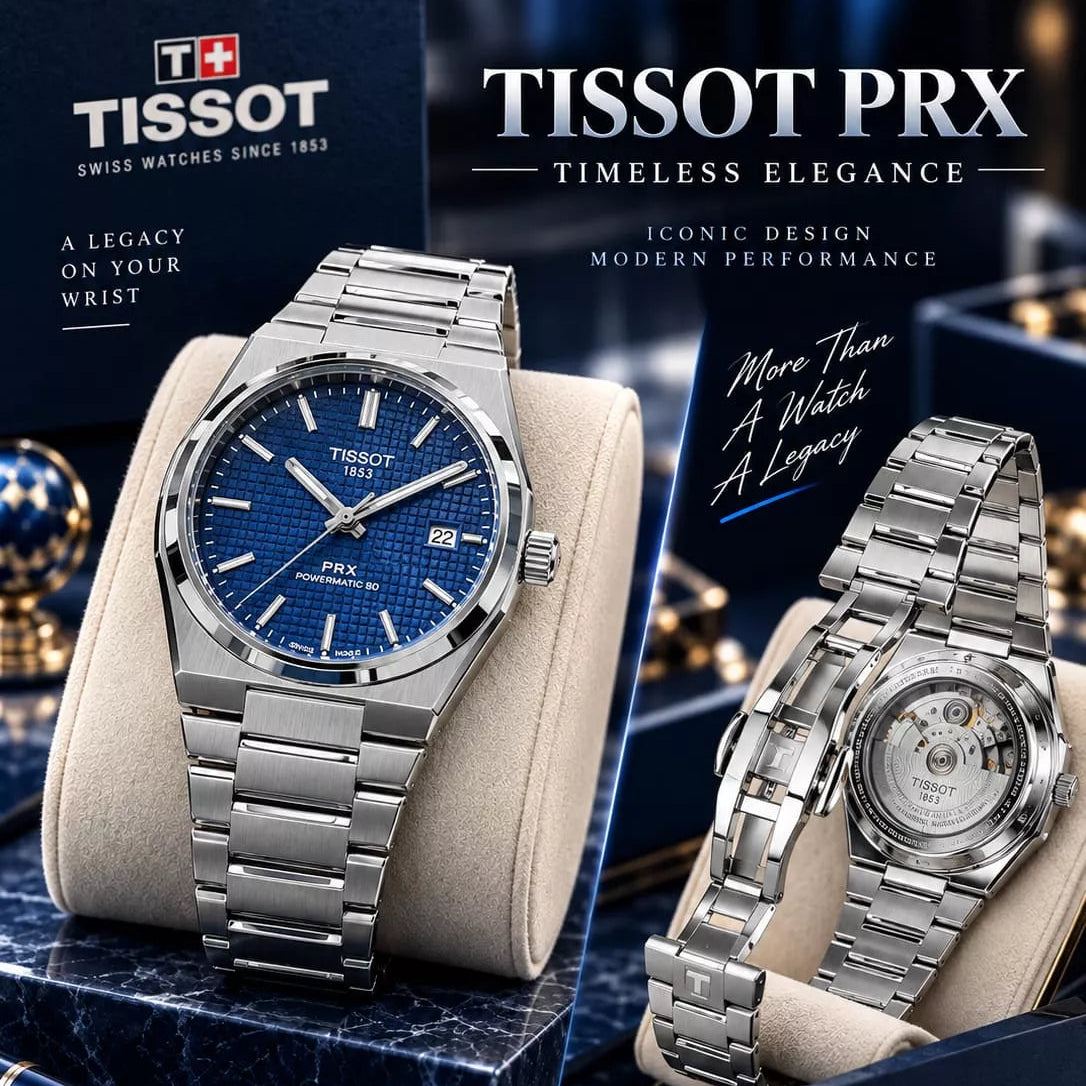 TISSOT PRX Semi-Automatic Luxury Watch for Men with Elegant Black Dial