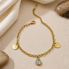 Stainless Steel Minimalist Gold Coin & Pearl Charm Anti-Tarnish Bracelet - Each