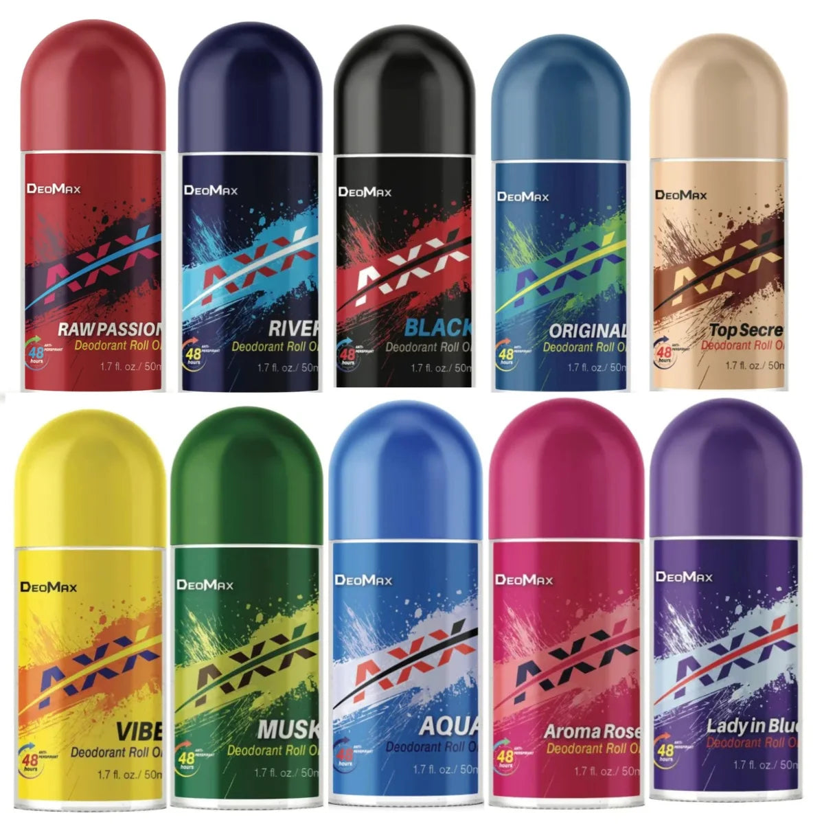 Pack of 10 Deomax Deodorant Roll On – 48H Long Lasting (50ml Each) | Limited Offer