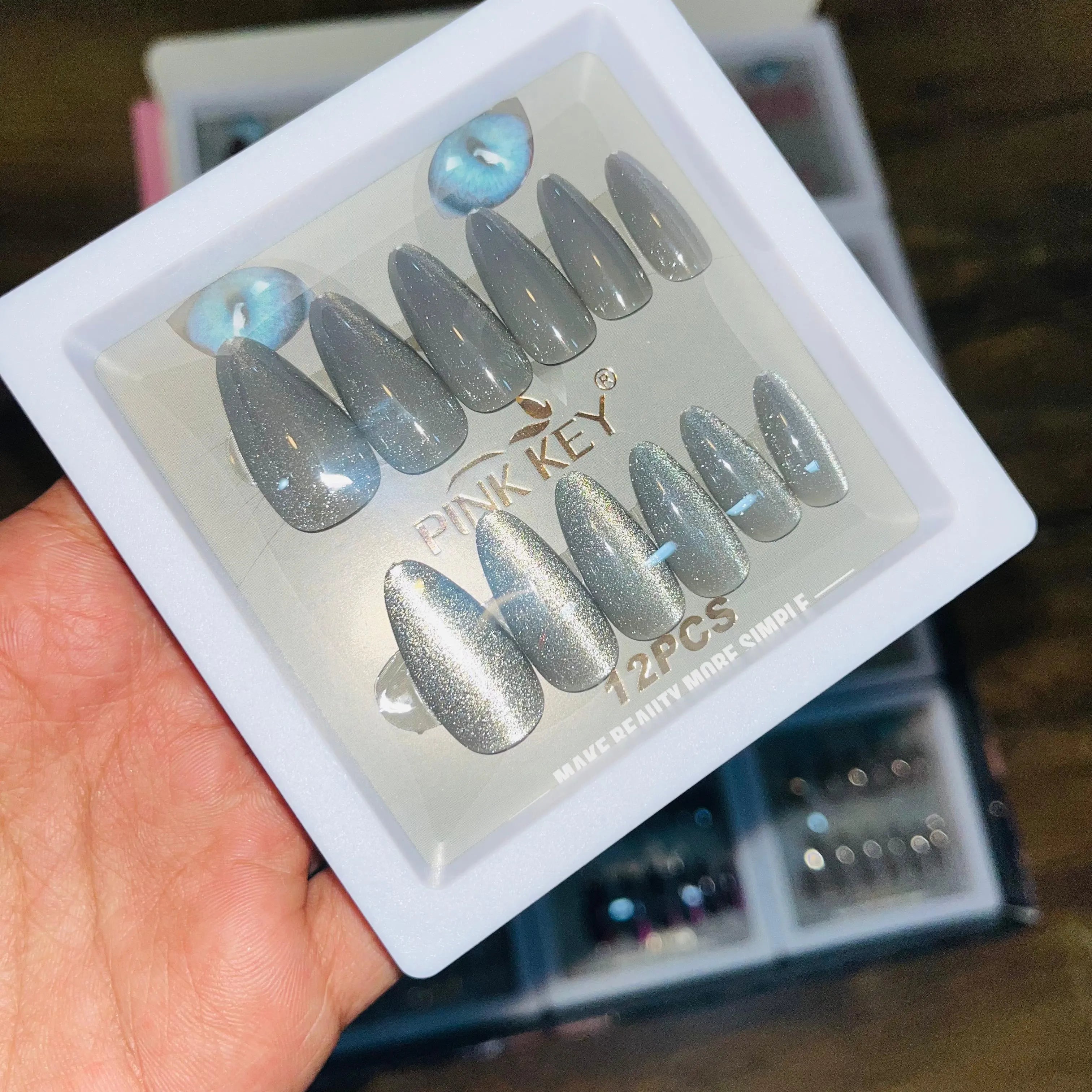 Pink key Stylish Artifical Nails With Free Stickers 12 Pcs