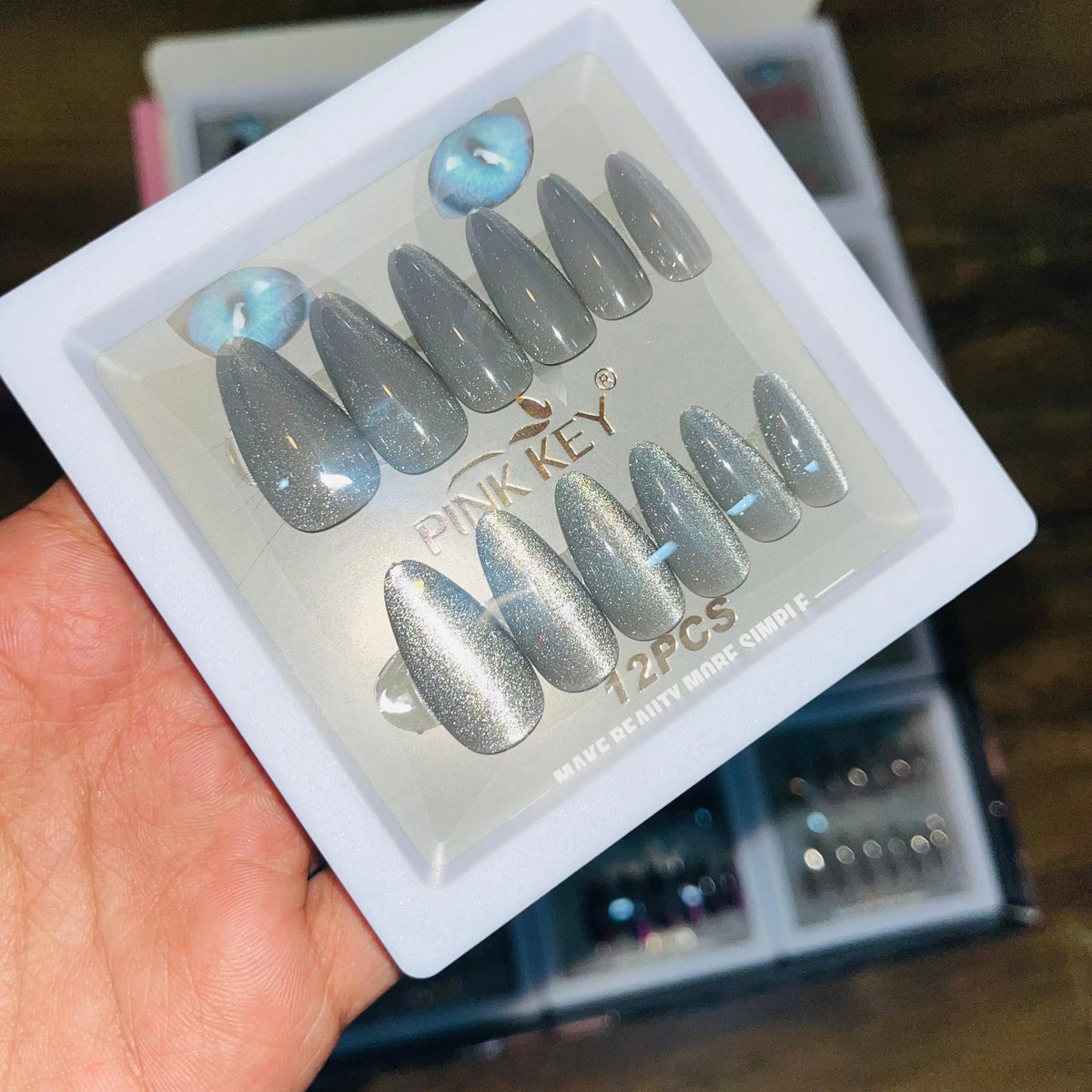 Pink key Stylish Artifical Nails With Free Stickers 12 Pcs