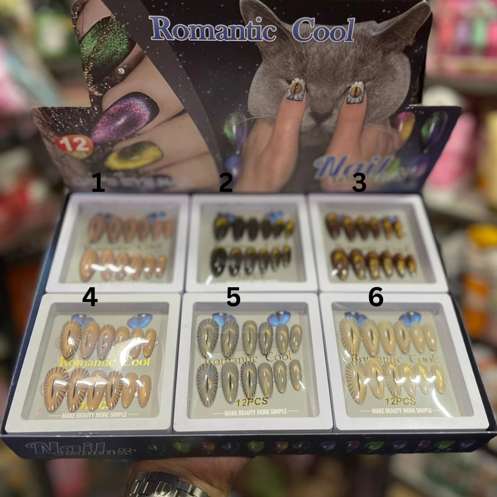 Romantic Cool Cat's Eye Press On Gel Nails - 12 Pcs ( Each )