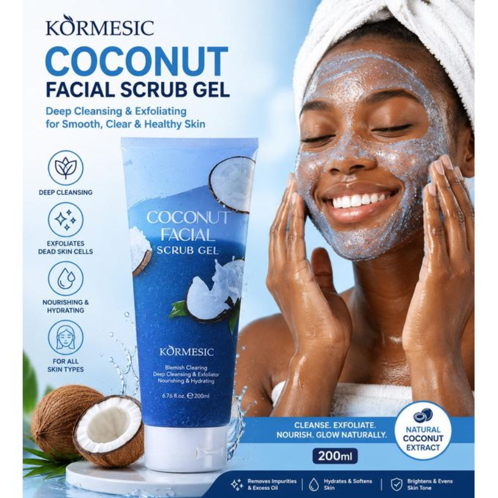 KORMESIC Coconut Facial Scrub Gel – Nourishing & Deep Cleansing Face Scrub - 200ml