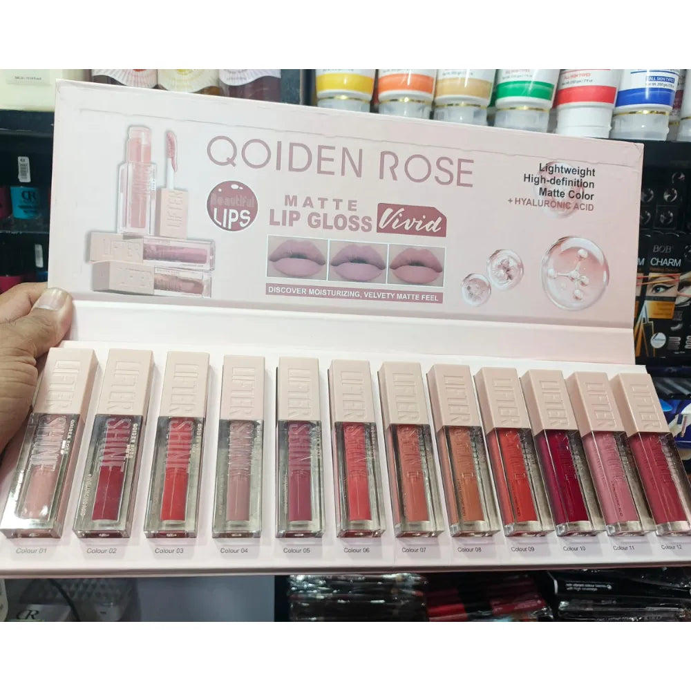 Qoiden Rose Matte Lipgloss - 12 Pcs Set