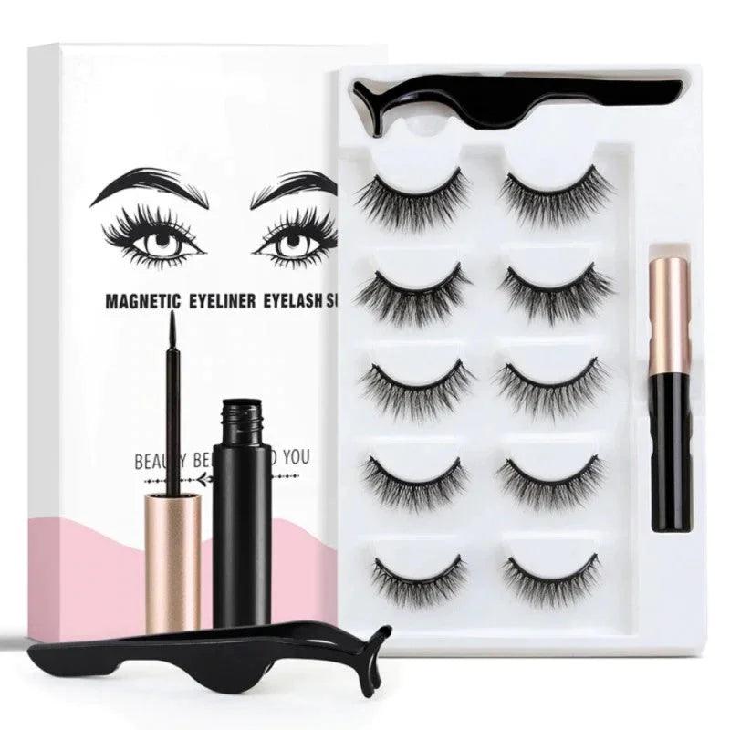 5 Pairs Magnetic Eyelash With Magnetic Liquid Eyeliner & Tweezer