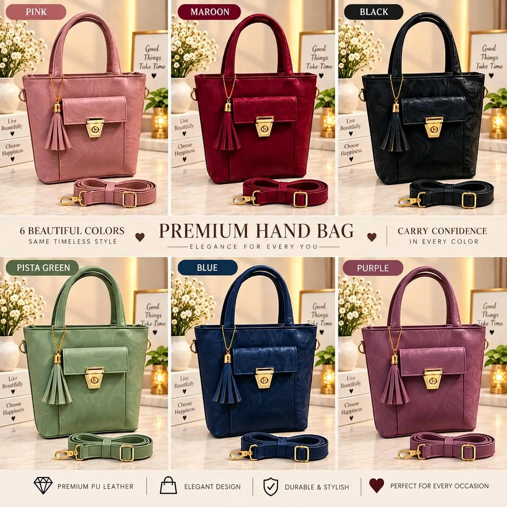 Marble Print Flap Pocket Top Handle Tote Bag with Tassel & Strap