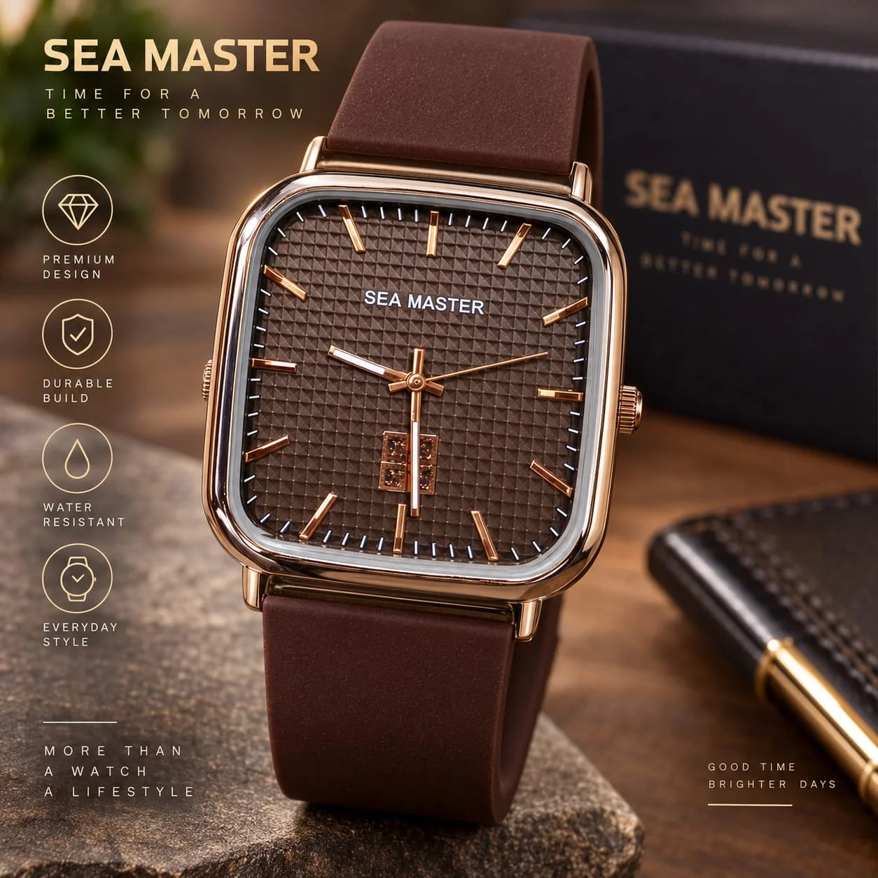 Sea Master Square Dial Silicone Strap Quartz Watch