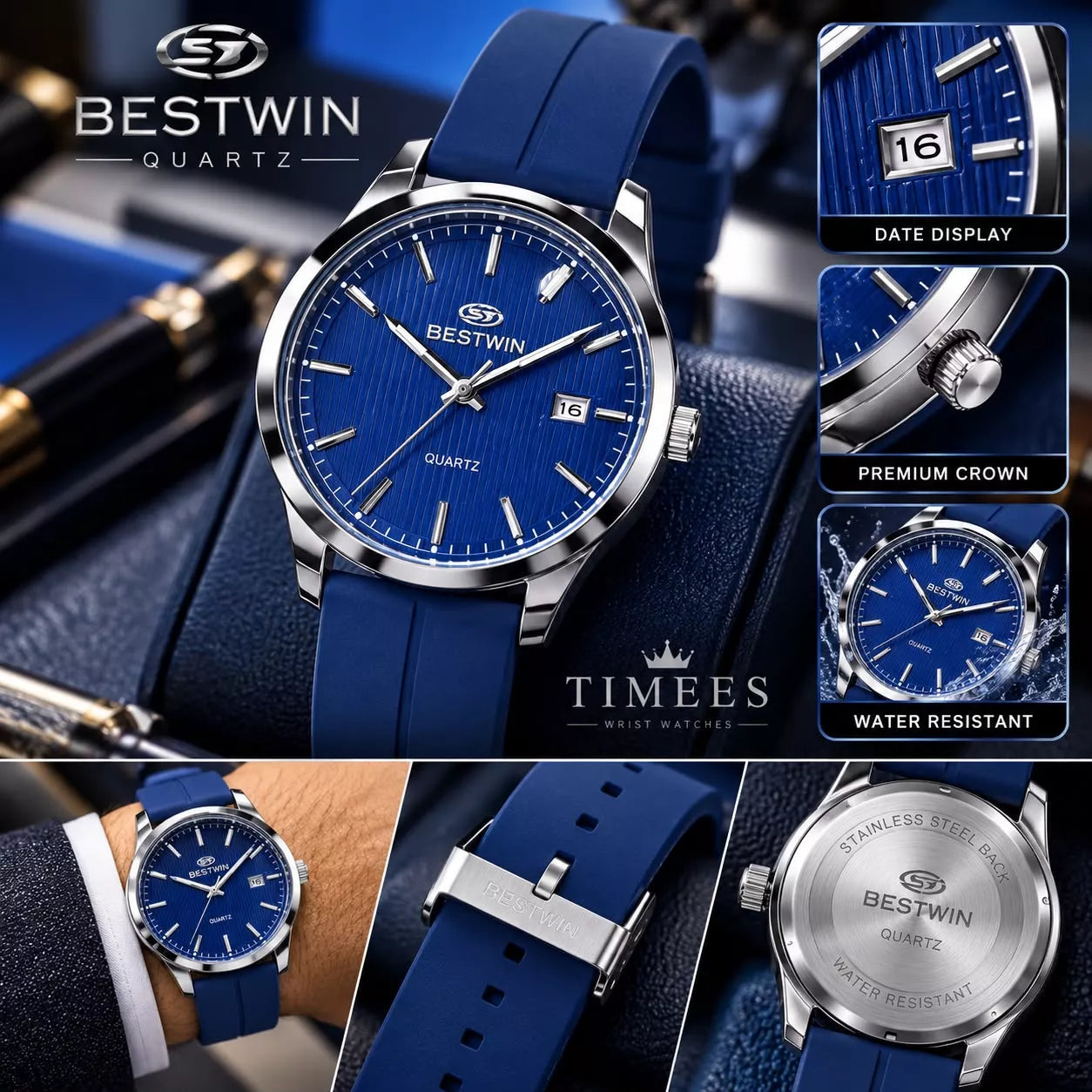 BESTWIN Stylish Gents Quartz Watch with Textured Dial - With Box