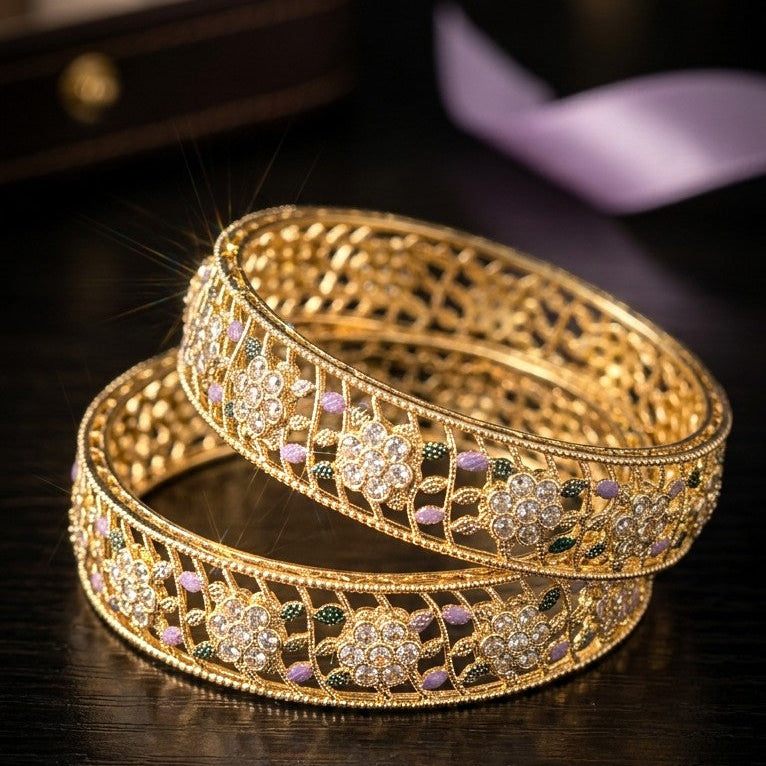 Stainless Steel ornate, gold-plated openwork bangles
