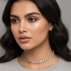 Stainless steel  Silver colour stone necklace - Each