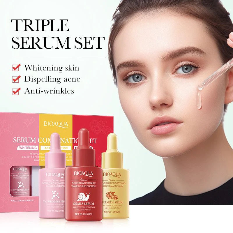 Bioaqua 3pcs/set Turmeric Snail Nicotinamide Moisturizing Face Serum - 30ml