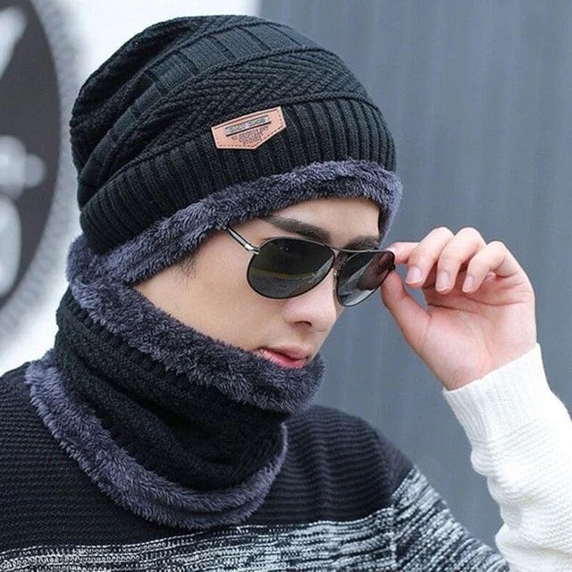 Winter Beanie Hat Cap Neck Warmer Scarf Set