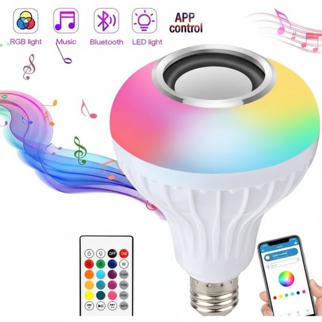 Smart LED RGB Bluetooth Speaker Bulb 12W E27 Multi Color Changing Light Bulb with Remote Control