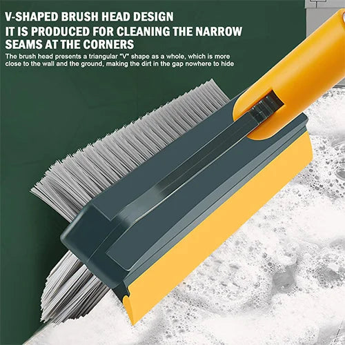 2 in 1 Cleaning Brush Floor Scrub Broom Wiper Scraper Rotatable Tool Long