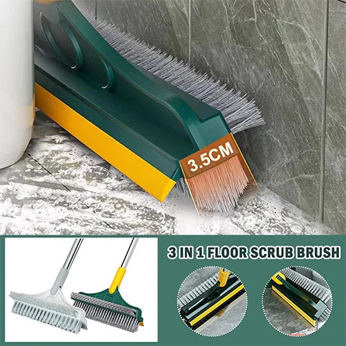 2 in 1 Cleaning Brush Floor Scrub Broom Wiper Scraper Rotatable Tool Long