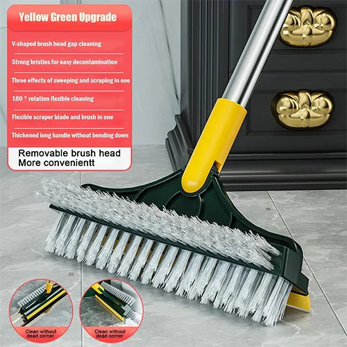 2 in 1 Cleaning Brush Floor Scrub Broom Wiper Scraper Rotatable Tool Long