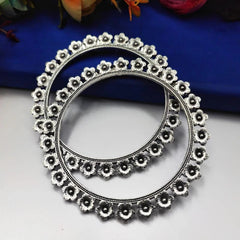 Flower Bangle Oxidised German Silver For Girls - Each Set