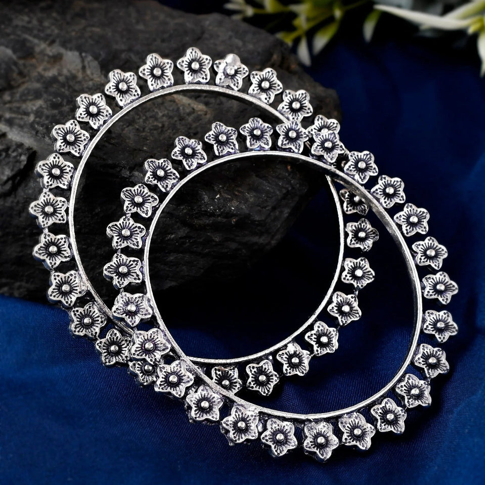 Flower Bangle Oxidised German Silver For Girls - Each Set