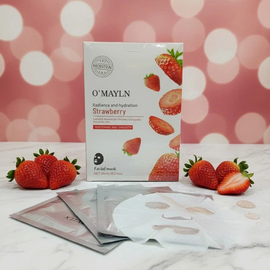 O'MAYLN Radiance and Hydration Strawberry Facial Mask - 10 PCS