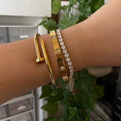 Stainless Steel Modern Luxe Bracelet Stack - Yellow Gold Diamond Trio