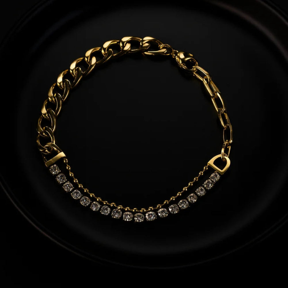 Stainless Steel Crystal Dual Chain Bracelet  - Each