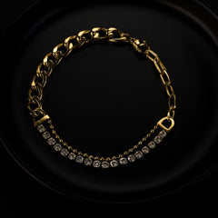 Stainless Steel Crystal Dual Chain Bracelet  - Each