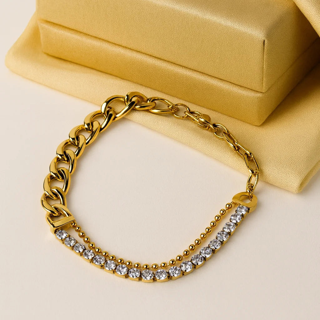 Stainless Steel Crystal Dual Chain Bracelet  - Each