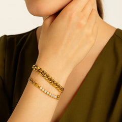 Stainless Steel Crystal Dual Chain Bracelet  - Each