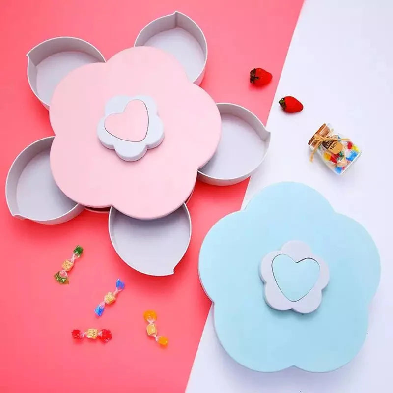 5-Compartment Flower Shape Rotating Candy Storage Box for Serving Dry Fruit and Candies