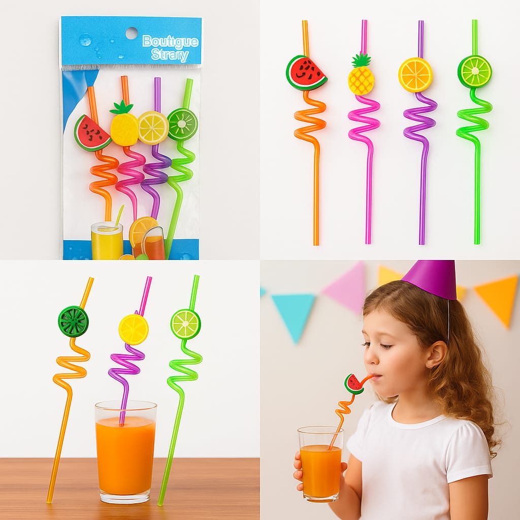High Quality Spiral Fruit Shaped Plastic Drinking Straw