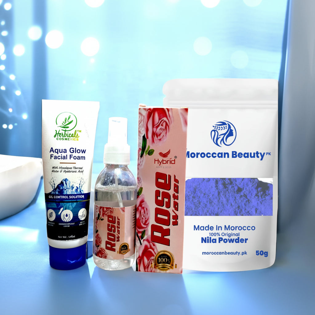 3-in-1 Facial foam, rose water, and Nila powder