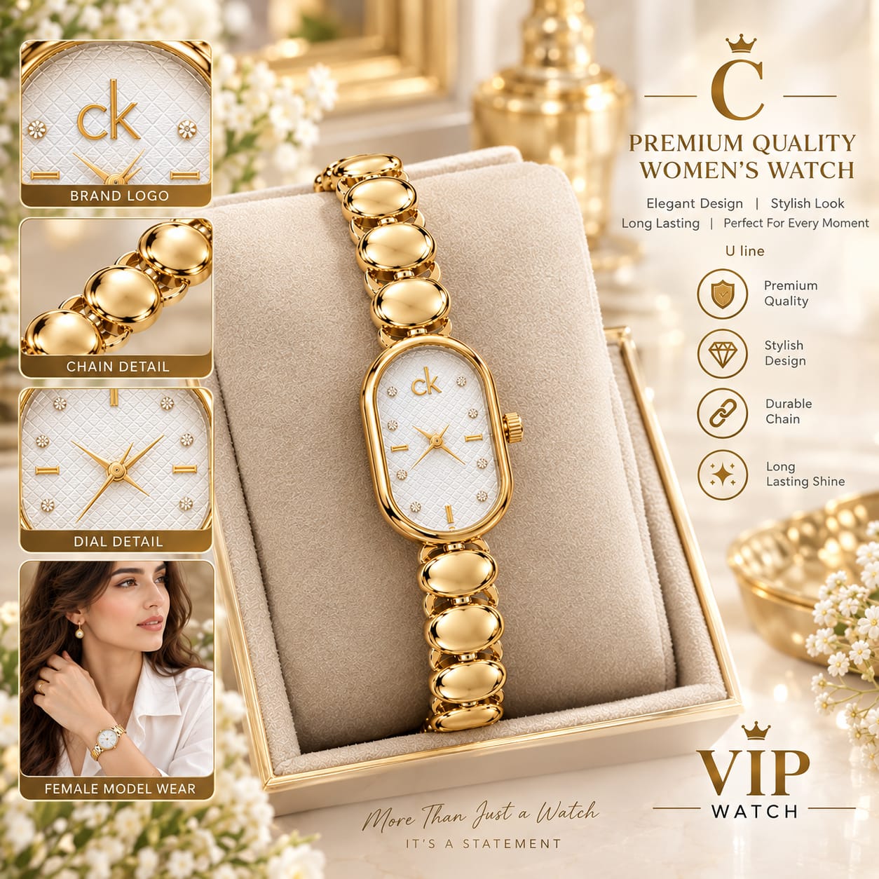 CK Diamond Cut Glass Watch With Box