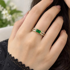 Gold Emerald Baguette Double Band Ring