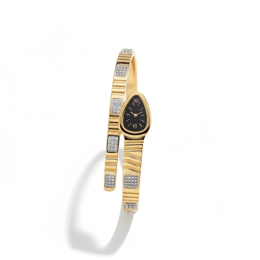 Gold Plated Snake Bangle Watch