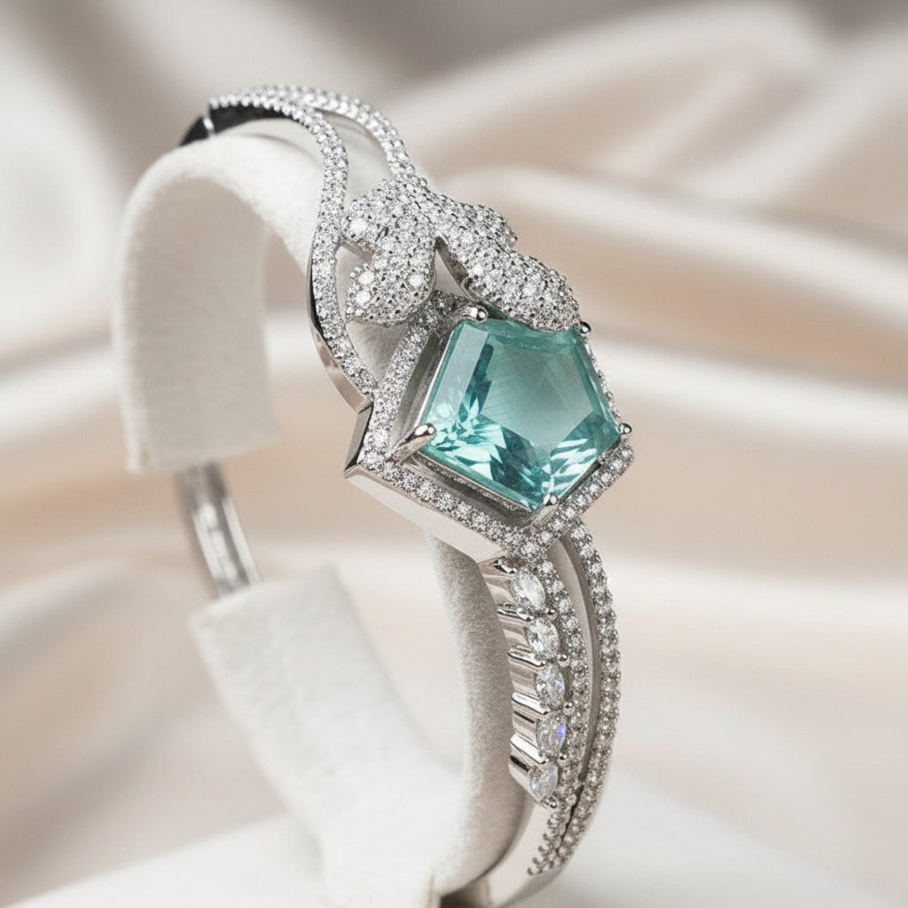 silver-toned mint-green center stone Bangle - Each