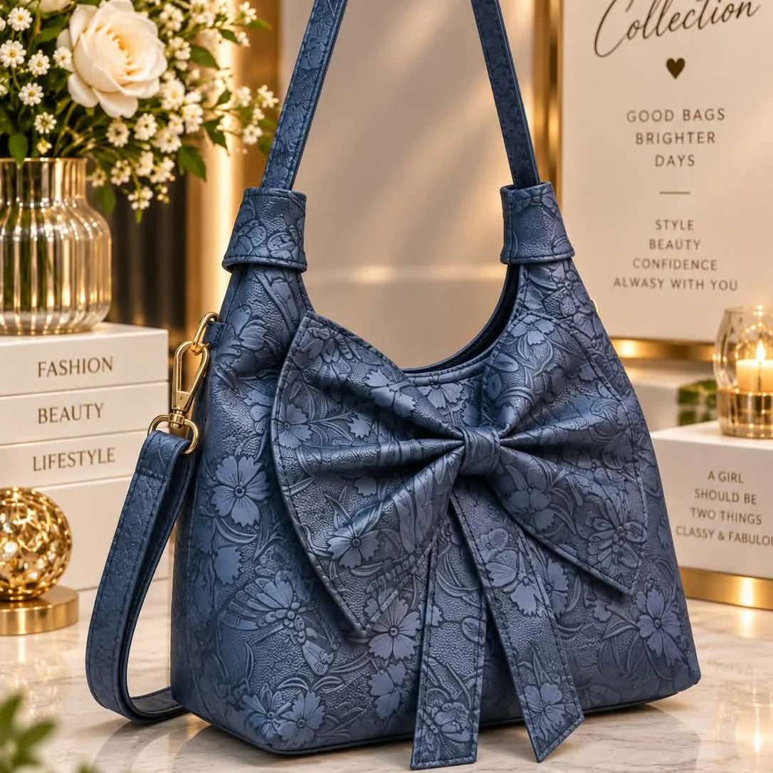 Embossed Bow Floral Handbag